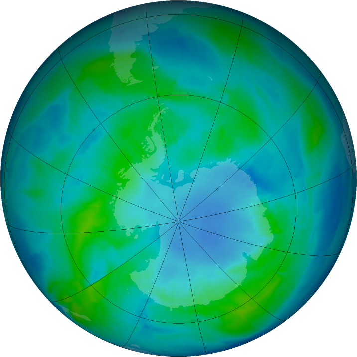 Antarctic ozone map for 13 April 2015